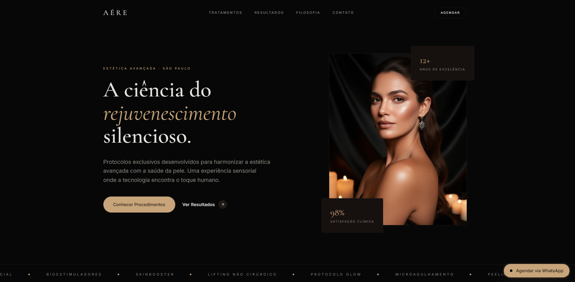 Landing page entregue para AÉRE Estética