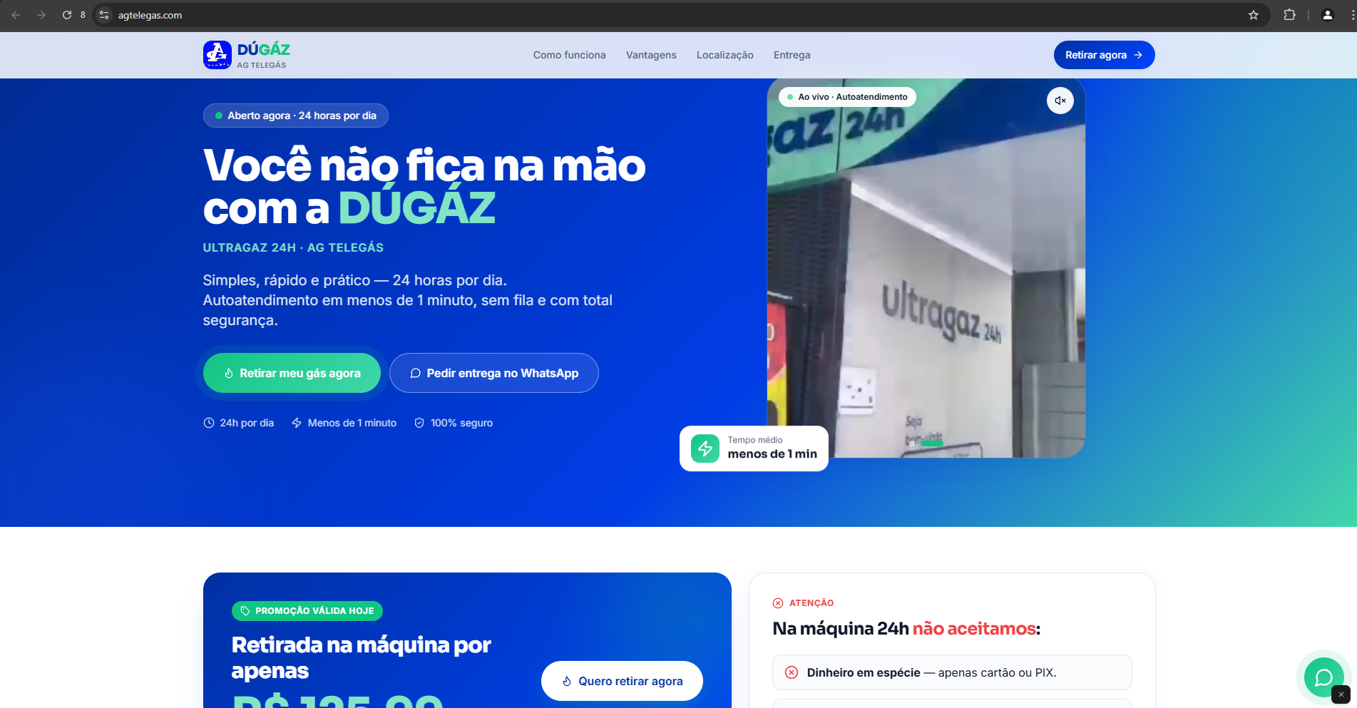 Landing page entregue para DÚGÁZ — AG Telegás