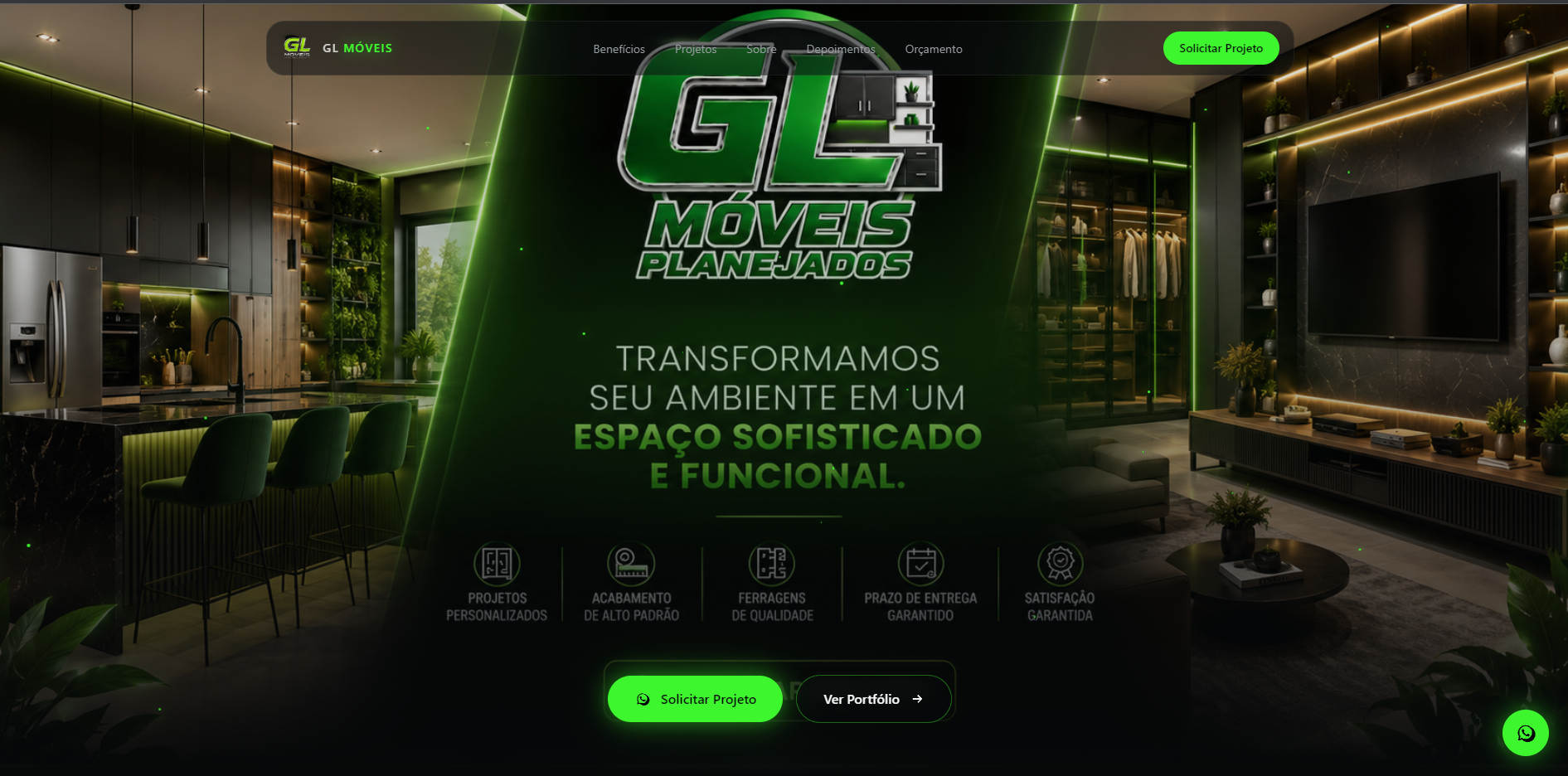 Landing page entregue para GL Móveis Planejados